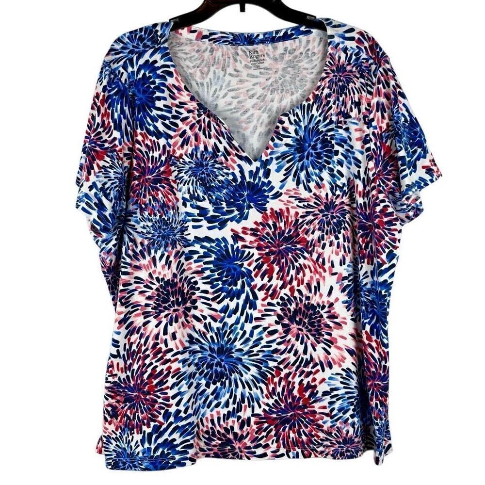 Kim Rogers Fireworks V-neck Tee Shirt 2X